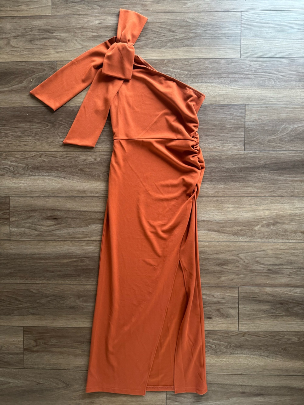 Asymmetrical One-Shoulder Maxi Dress in Rust